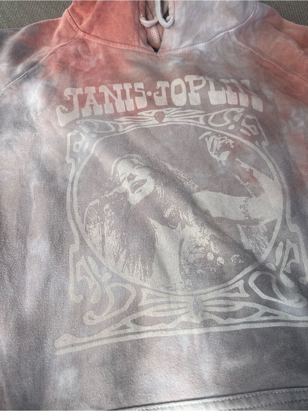 Janis Joplin Tie-Dye Pullover Hoodie - peach, Gray and white